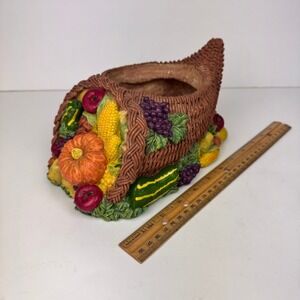 Vtg Colorful Cornucopia Hard Plastic Tabletop Fruits Vegetable Thanksgiving Deco